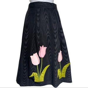 Vintage Catherine Carr 70s Rare Whimsical 3 D Tulip Appliqués A-line Midi Skirt